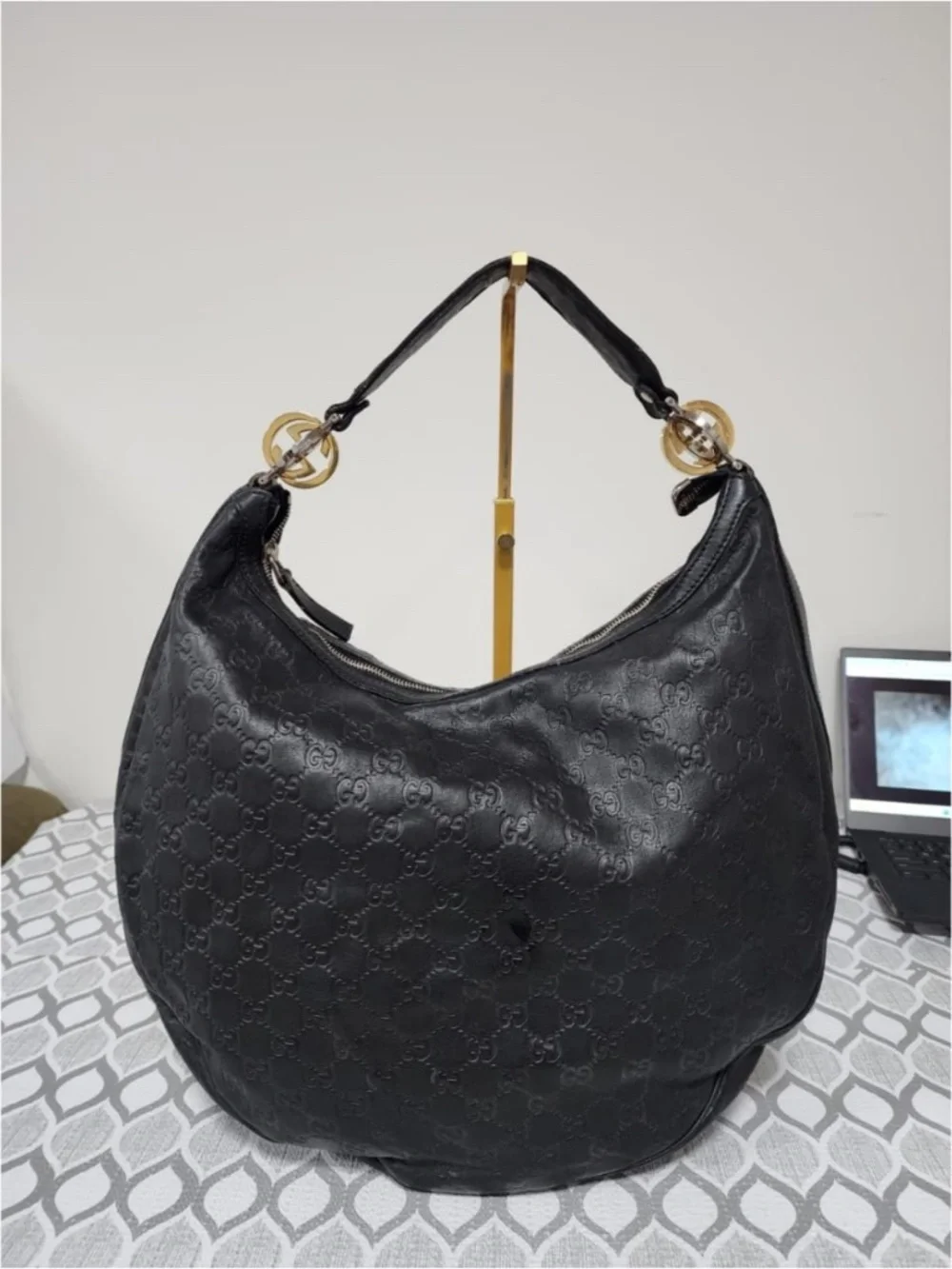Authentic GUCCI Guccissima Leather Twins Large Hobo Bag Black